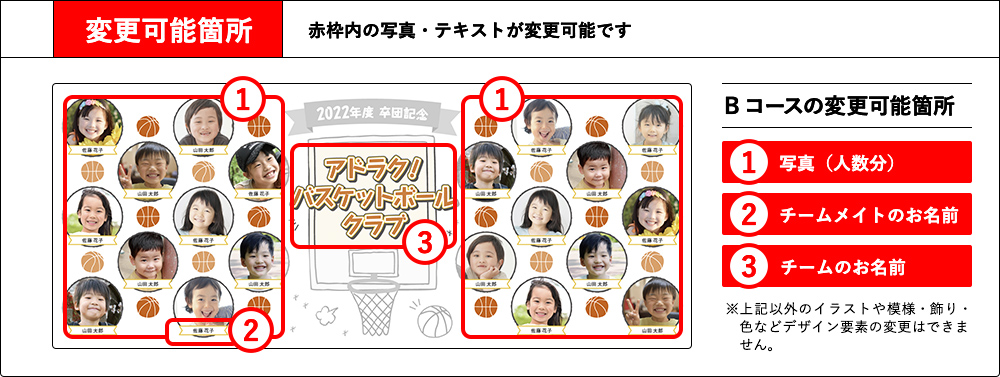 アドマグ！の卒園・卒業マグカップ Bコース変更可能箇所